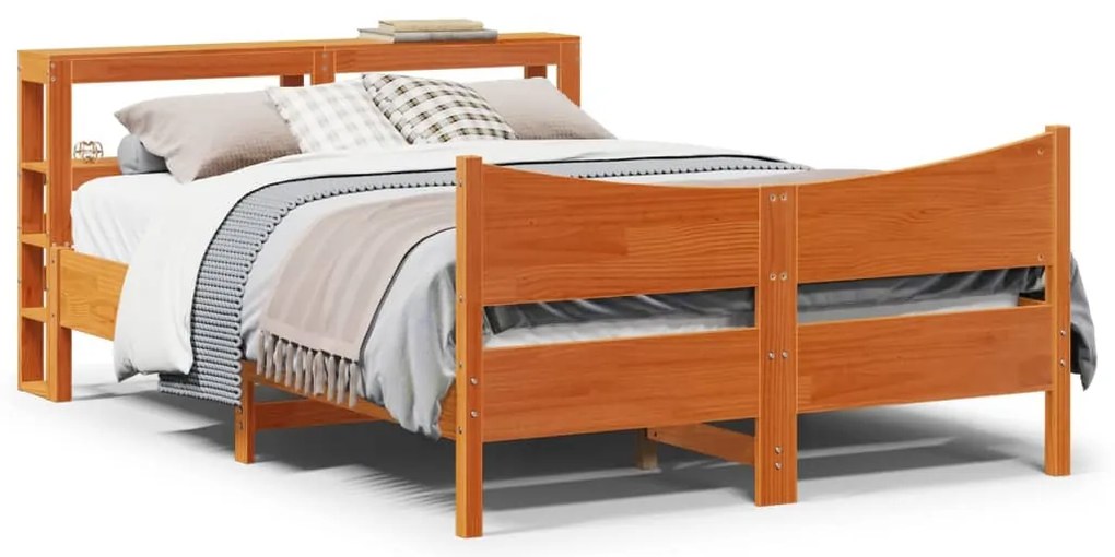 Estrutura cama c/ cabeceira 160x200cm pinho maciço castanho-mel