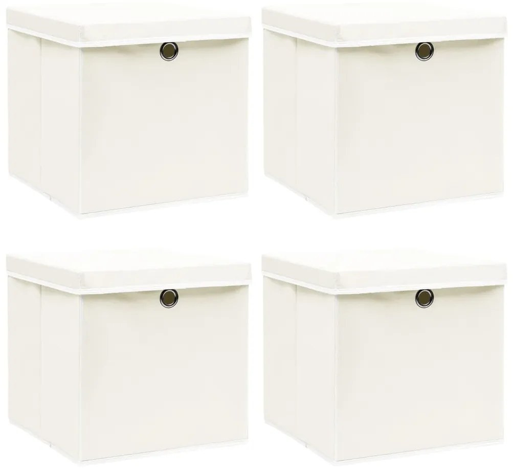 vidaXL Caixas de arrumação com tampas 4 pcs 32x32x32 cm tecido branco