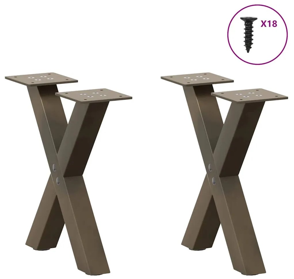 Pés para mesa de centro em formato de X, 2 peças, aço natural, 30x(30-