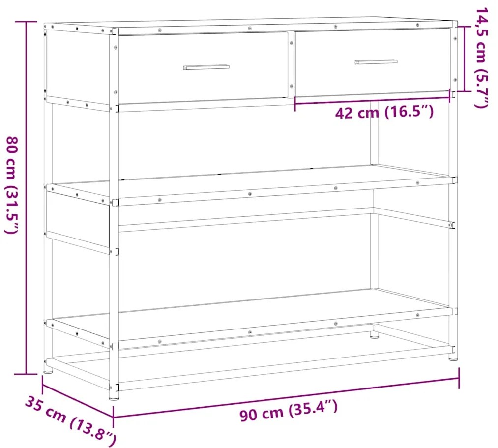 Mesa consola 90x35x80 cm derivados de madeira carvalho sonoma