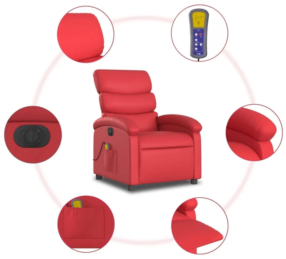 Poltrona massagens reclinável elétrica couro artif. vermelho