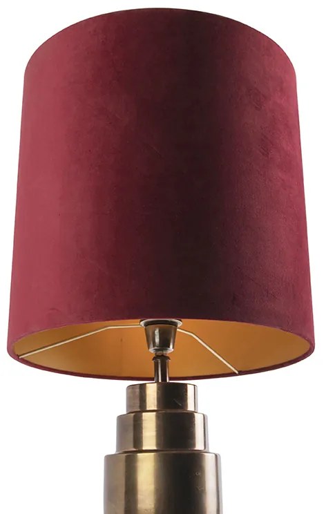 Candeeiro de mesa Art Déco bronze com cúpula em veludo vermelho e dourado 40 cm - Bruut Art Deco