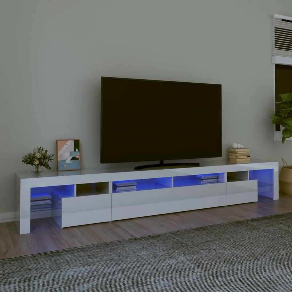 Móvel de TV Roberci com Luzes LED de 260cm - Branco Brilhante - Design