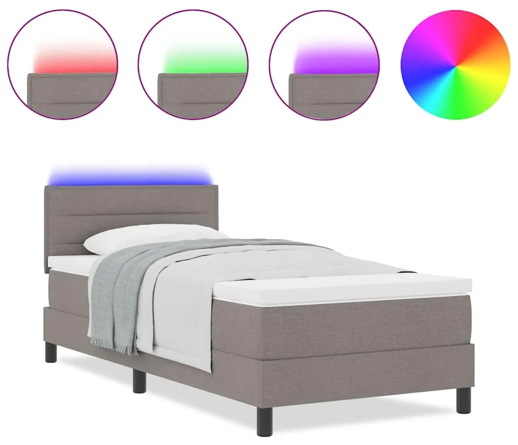 Cama Box com Colchão e LED Taupe 80x200 cm Tecido