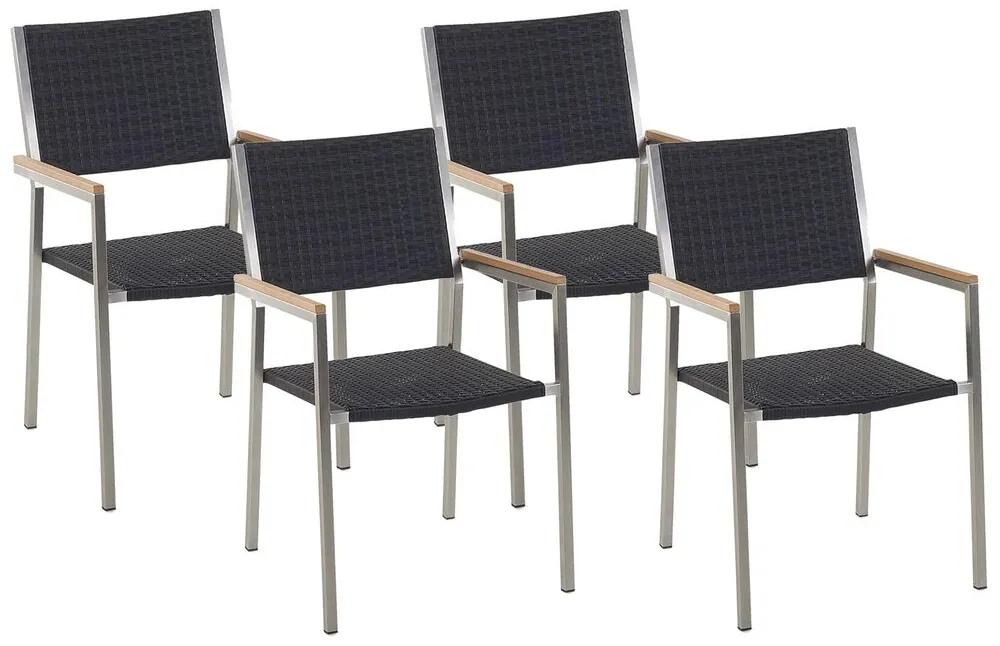 Conjunto de 4 cadeiras de jardim em metal e rattan preto GROSSETO Beliani
