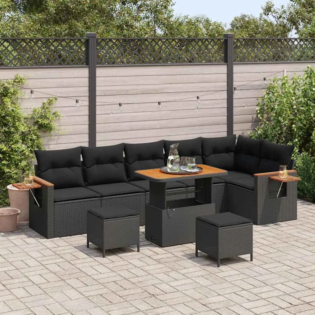 vidaXL Conjunto de Sofá de Jardim com almofada Preto Rattan Sintético