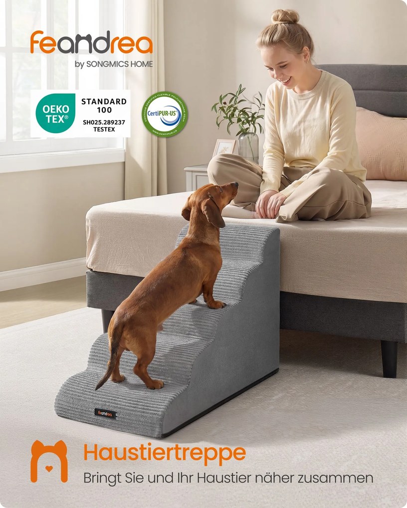 Escada para cães com 5 degraus antiderrapantes 84 x 40 x 58 cm para cães de pequeno porte Cinzento