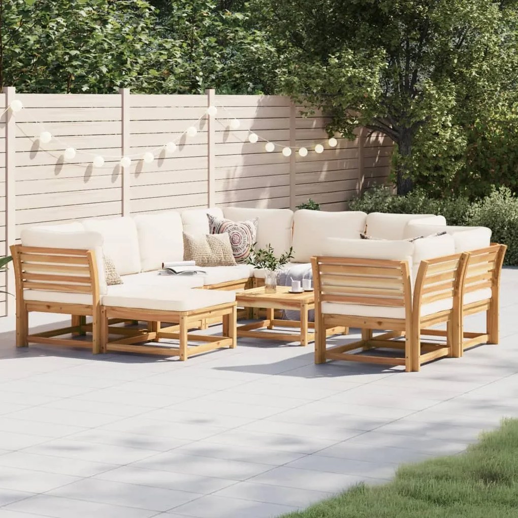 10pcs conjunto lounge jardim c/almofadões madeira maciça acácia