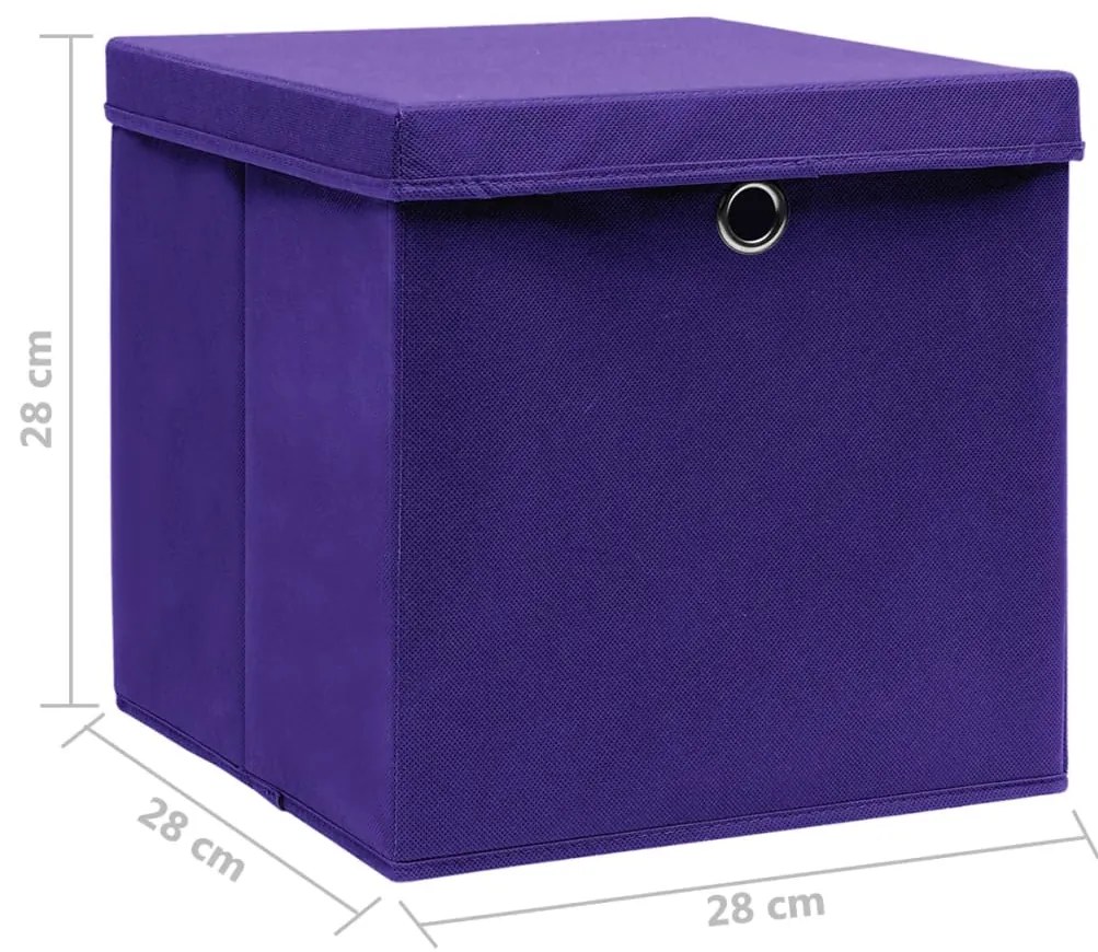 Caixas de arrumação com tampas 10 pcs 28x28x28 cm roxo