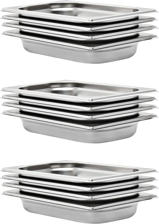 vidaXL Recipientes gastronorm 12 pcs GN 1/4 40 mm aço inoxidável