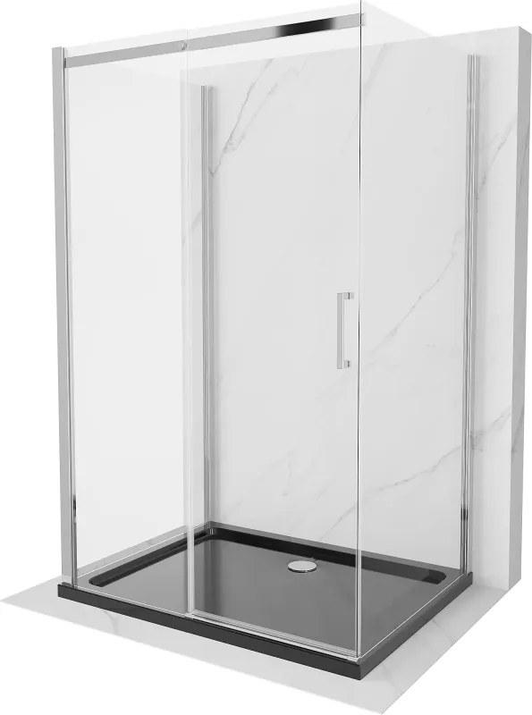 Mexen Omega-3S cabine de duche de 3 paredes, de correr 110x80 cm, transparente, cromado + base de duche Flat