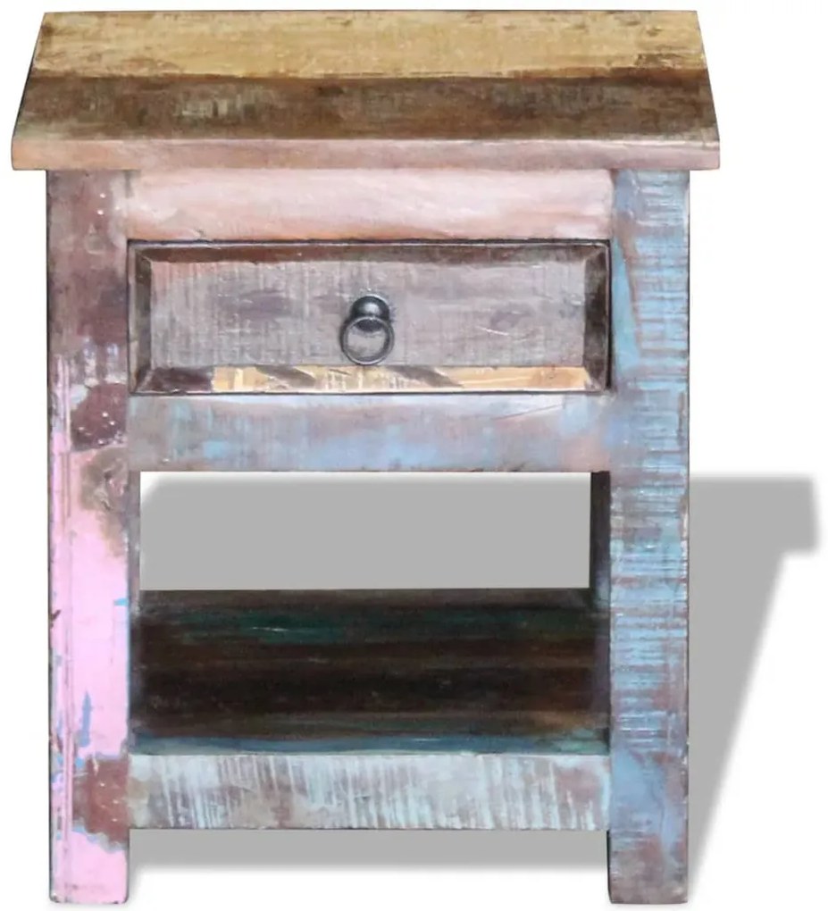 Mesa de apoio c/ 1 gaveta madeira reciclada sólida 43x33x51 cm