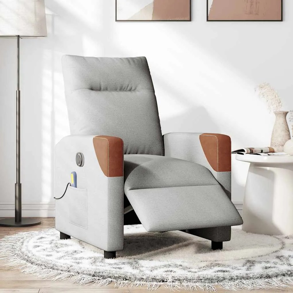 Poltrona massagens reclinável elétrica tecido cinzento-nublado