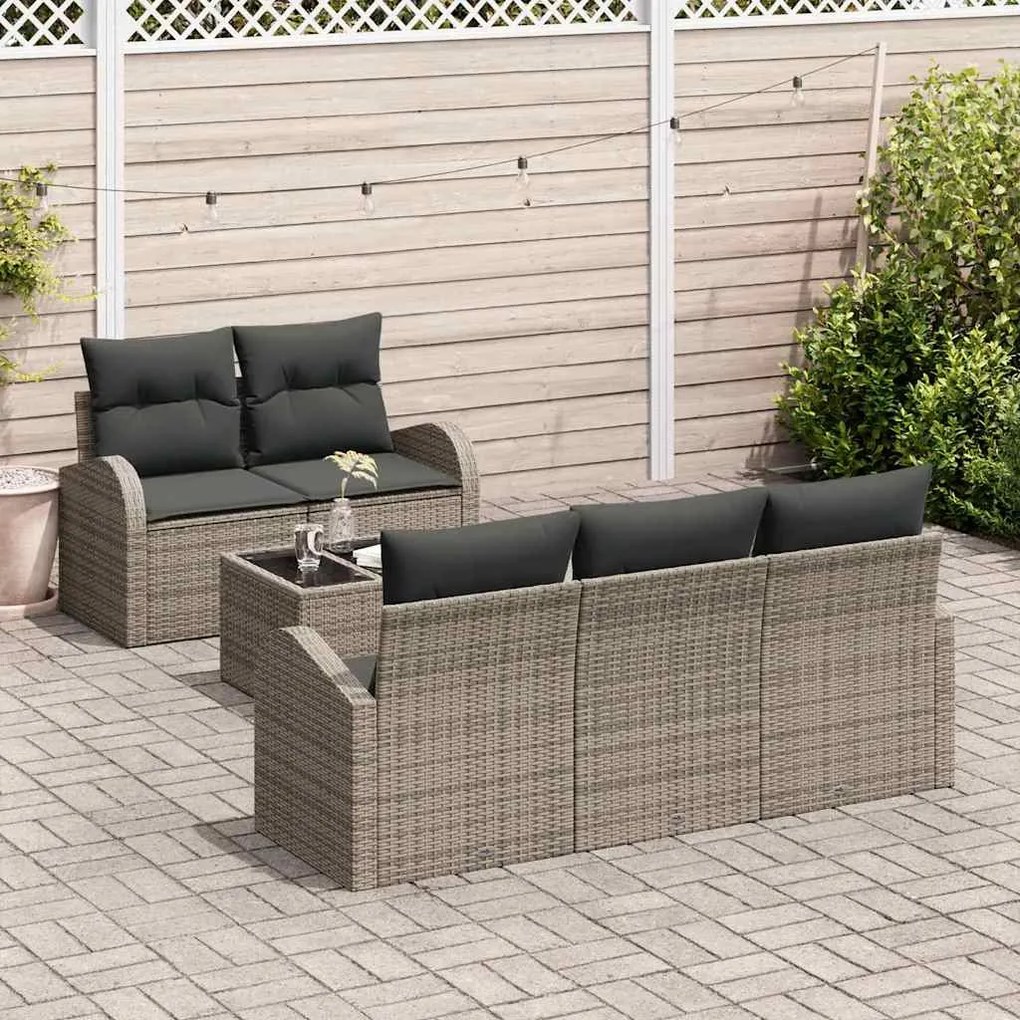 Conjunto de Sofá de Jardim de 6 Peças com Almofadas Cinza Rattan Polím