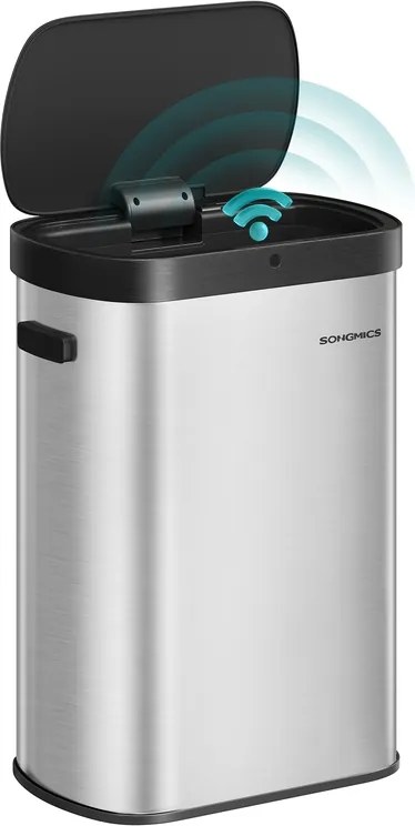 Caixote do lixo automático 50 litros com sensor e tampa de fecho suave em aço 42,5 x 27,1 x 58,7 cm Prateado metálico e Preto