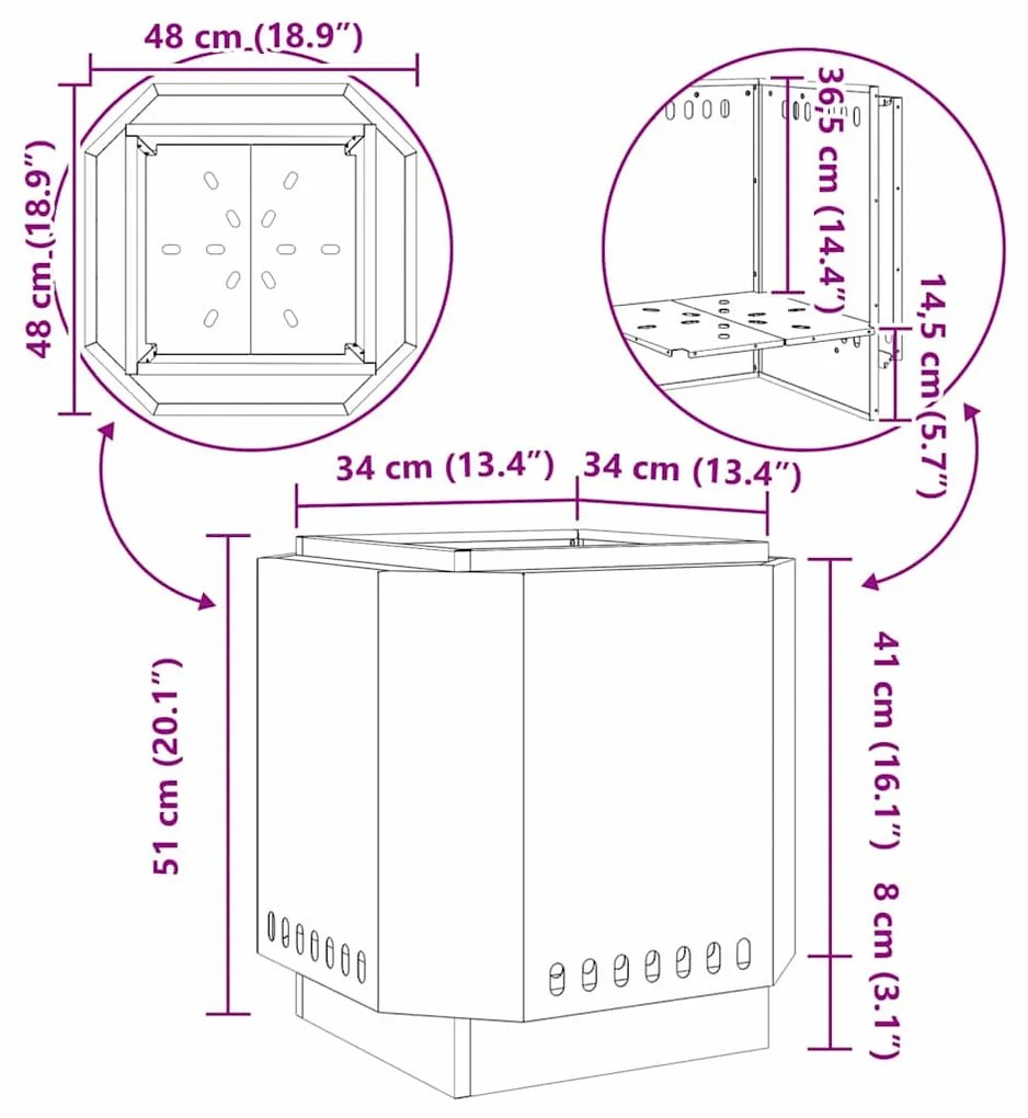 Fogueira Sem Fumaça Preta vidaXL 48x48x51 cm Aço