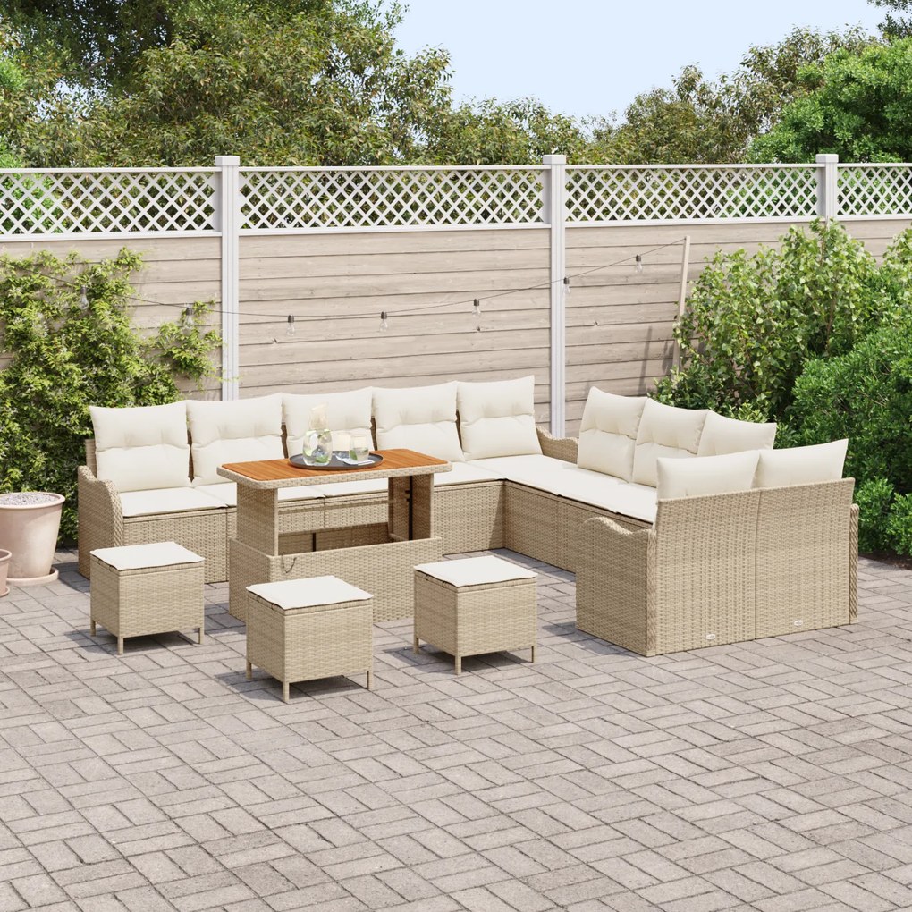 Conjunto de Sofás de Jardim vidaXL de 14 Peças com Almofadas Bege Ratt