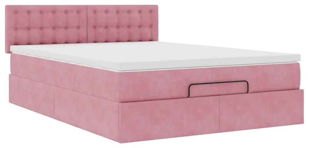 Estrutura de cama otomana com colchão 140x200 cm veludo rosa