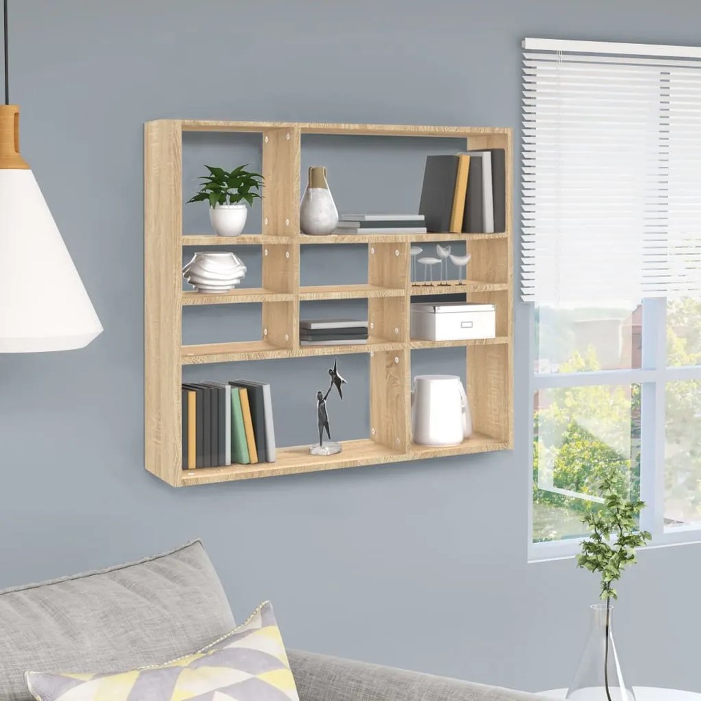 vidaXL Estante de parede 90x16x78 cm contraplacado carvalho sonoma