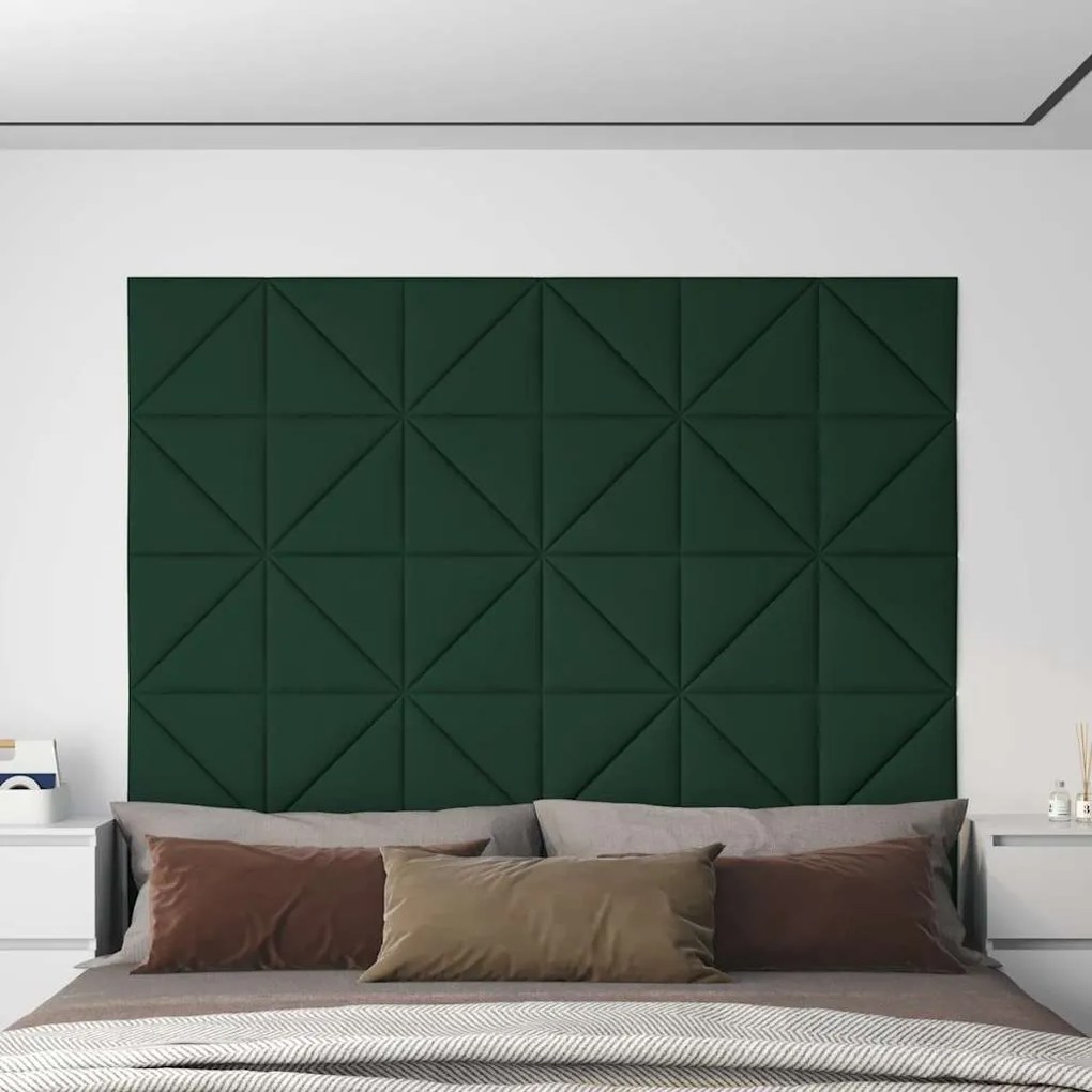 vidaXL Painel de parede 12 pcs 30x30 cm tecido 0,54 m² verde-escuro