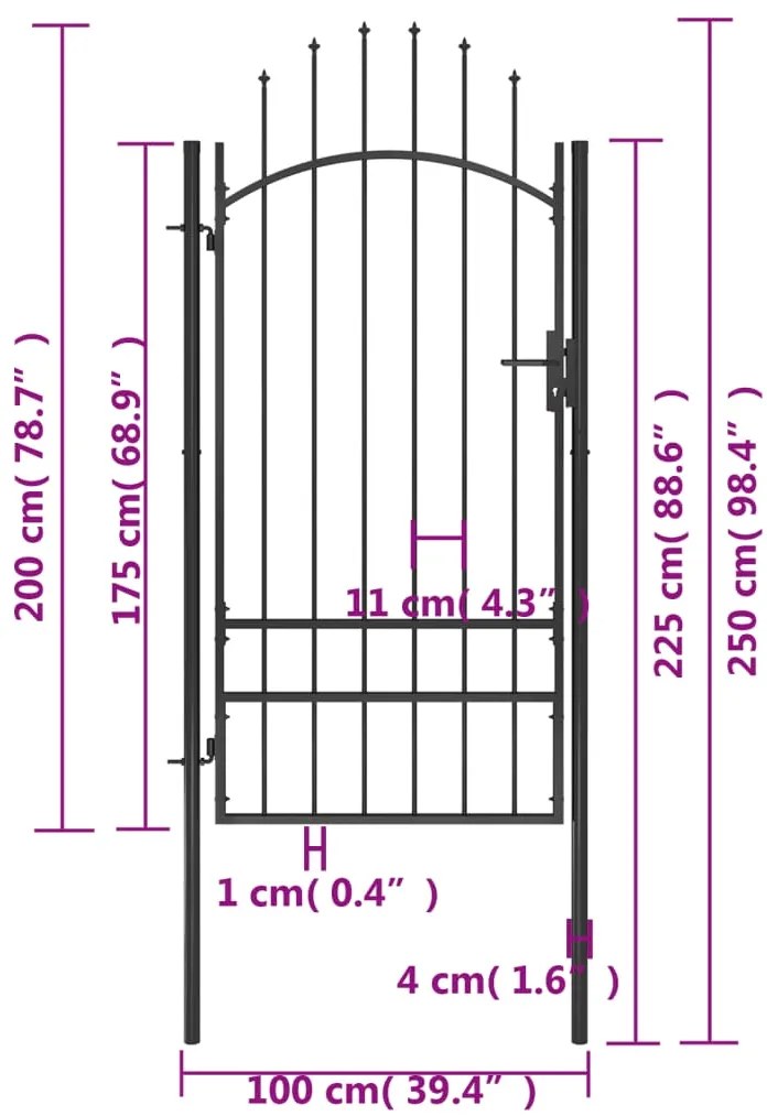 Portão de jardim 1x2,5 m aço preto