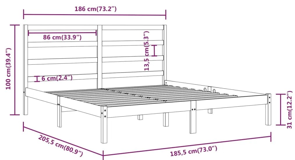 Estrutura de cama super king 180x200 cm madeira maciça branco