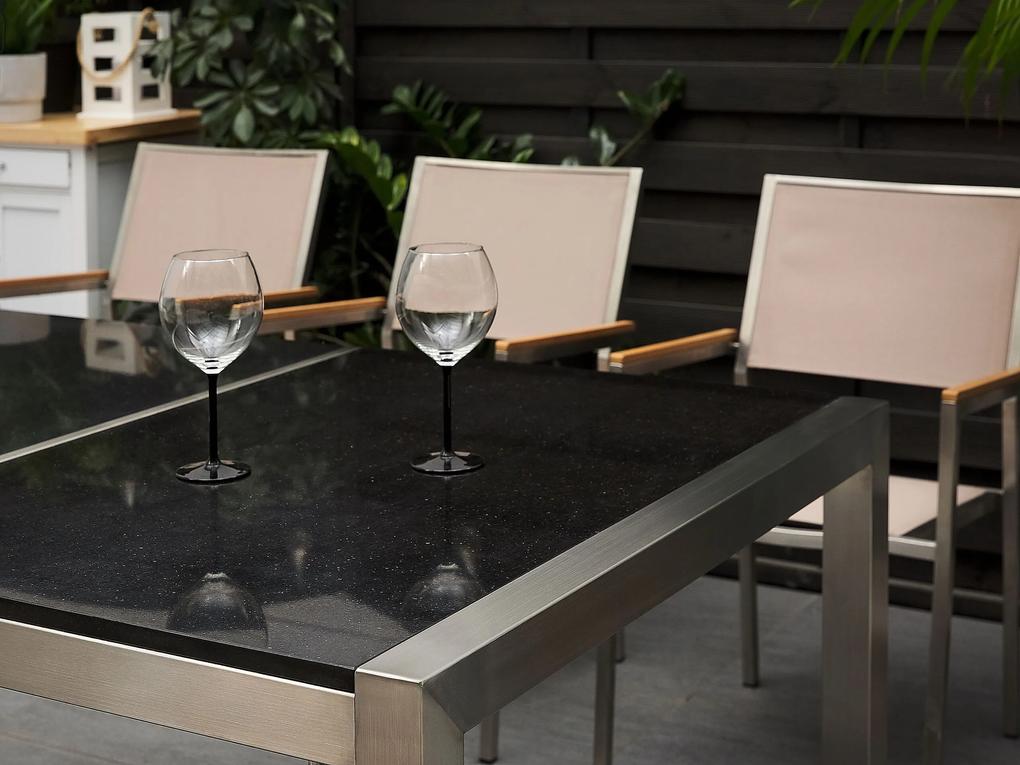 Mesa de refeições em inox e painéis de granito preto polido 220 x 100 cm GROSSETO Beliani