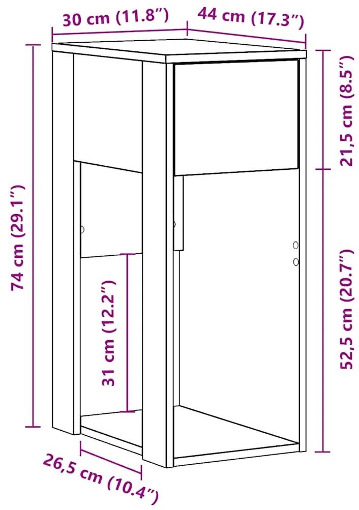 Suporte torre computador com gaveta 30x44x74cm cinzento cimento