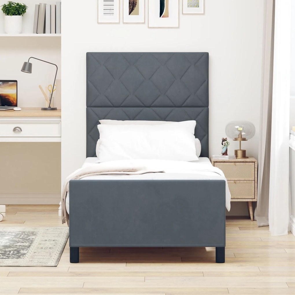 Estrutura de Cama de Veludo Cinza Escuro vidaXL 90x200 cm