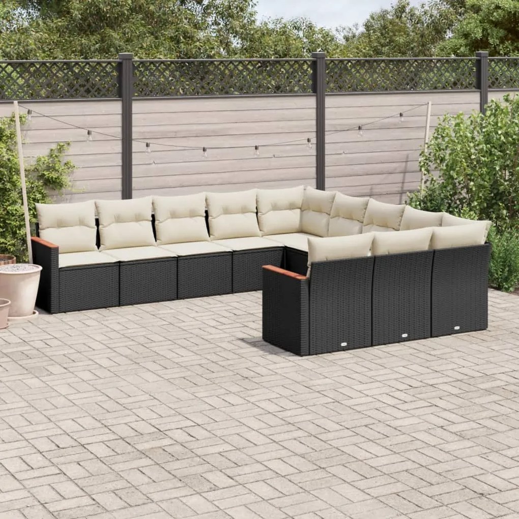 11 pcs conjunto sofás de jardim c/ almofadões vime PE preto