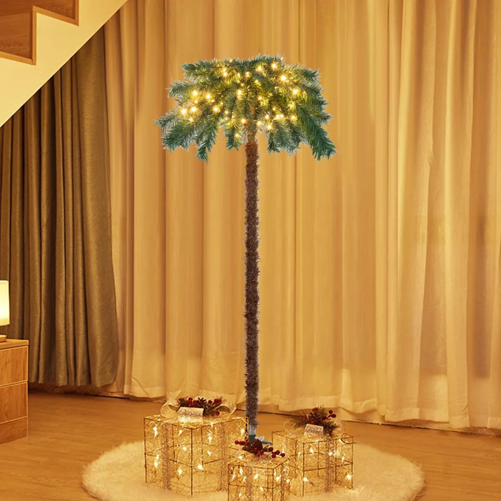 Árvore de Natal artificial de 150 cm Palmeira tropical iluminada com 150 luzes Decoração de suporte de metal para escritório em casa verde