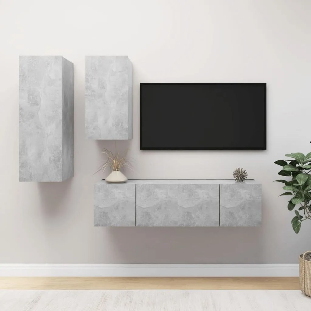 4 pcs conjunto de móveis de TV derivados madeira cinza cimento