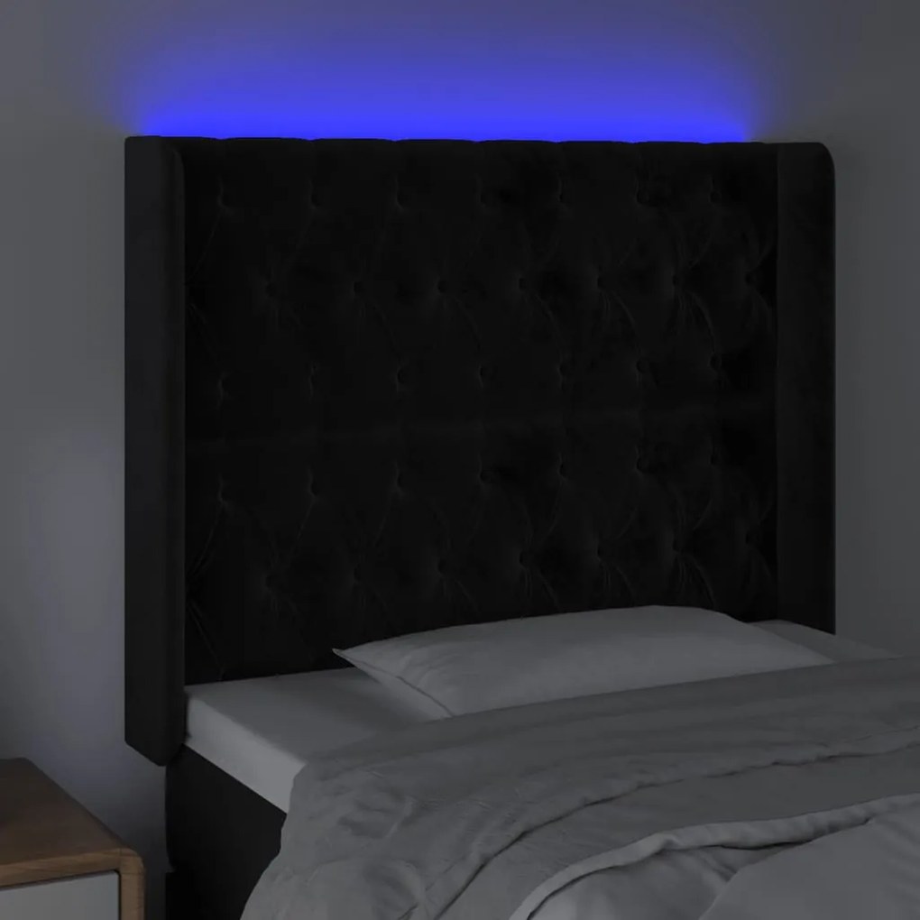 Cabeceira de cama c/ luzes LED veludo 103x16x118/128 cm preto