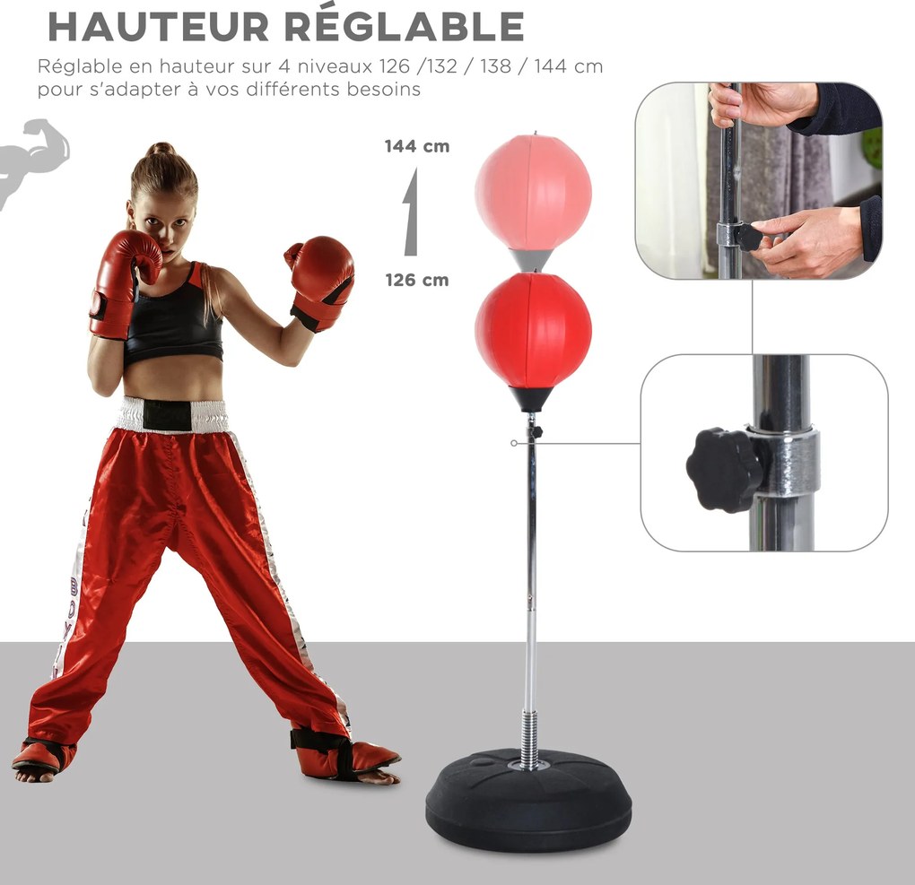 Saco de Boxe de Pé com Altura Ajustável – 126-144 cm – Vermelho e Pret