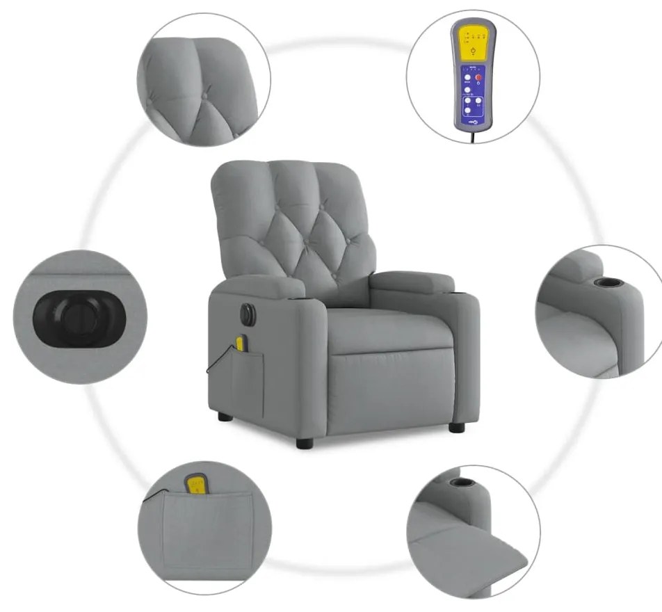 Poltrona de massagens reclinável elétrica tecido cinzento-claro