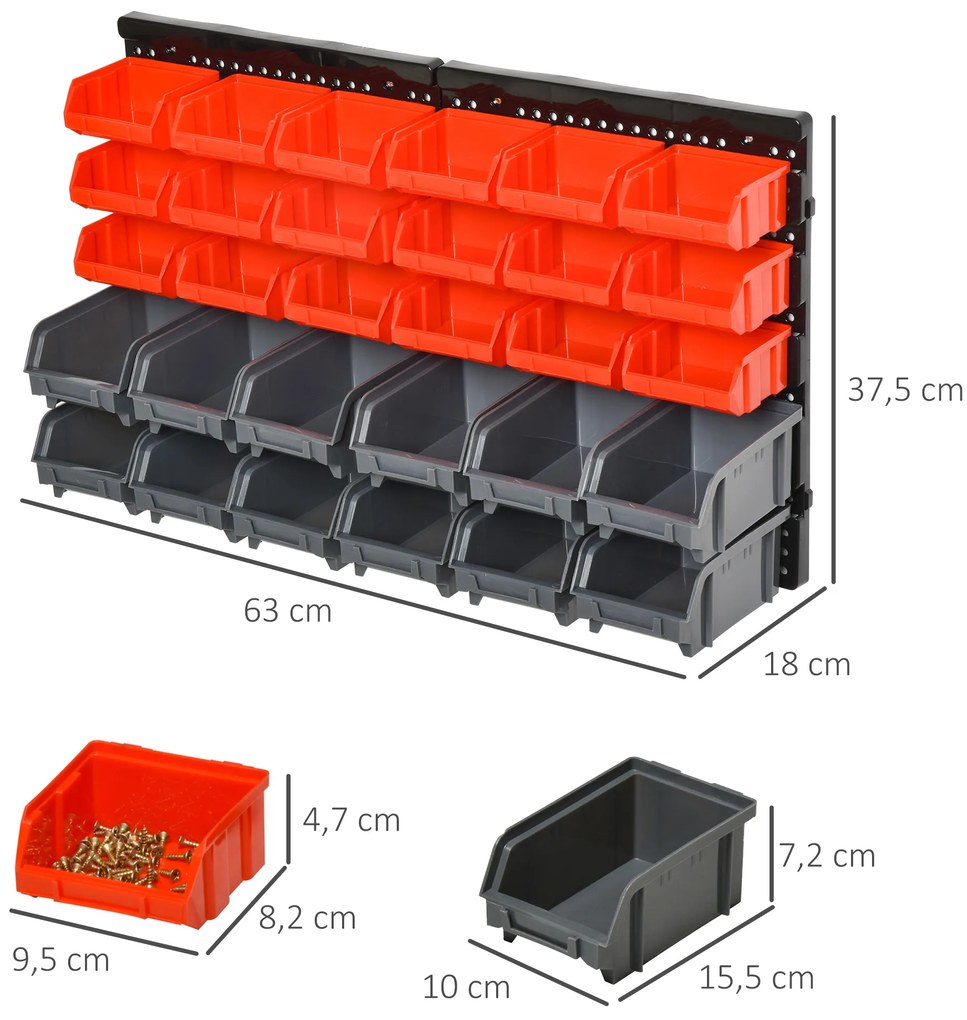 DURHAND Organizador de parafusos e ferragens para parede Caixas 2 Tamanhos 37,5x18x95,5