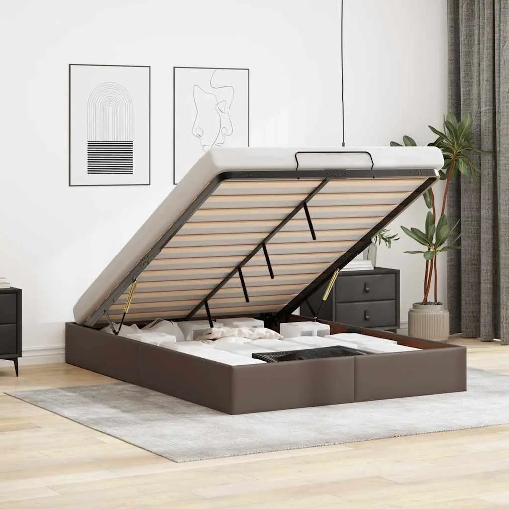vidaXL Estrutura de cama otomana sem colchão 140x190 cm castanha