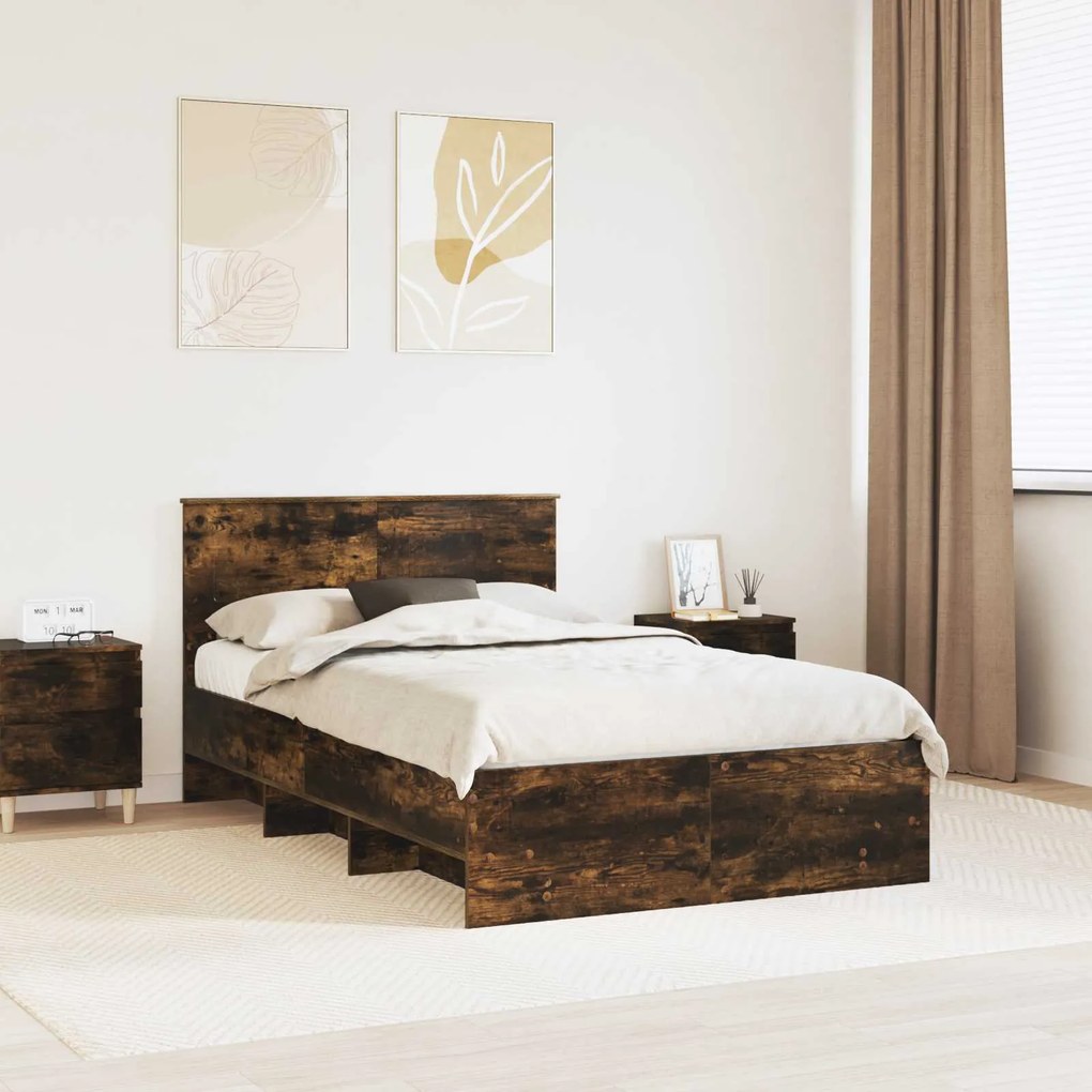 vidaXL Estrutura da Cama com cabeceira Carvalho Defumado 137 x 203 cm