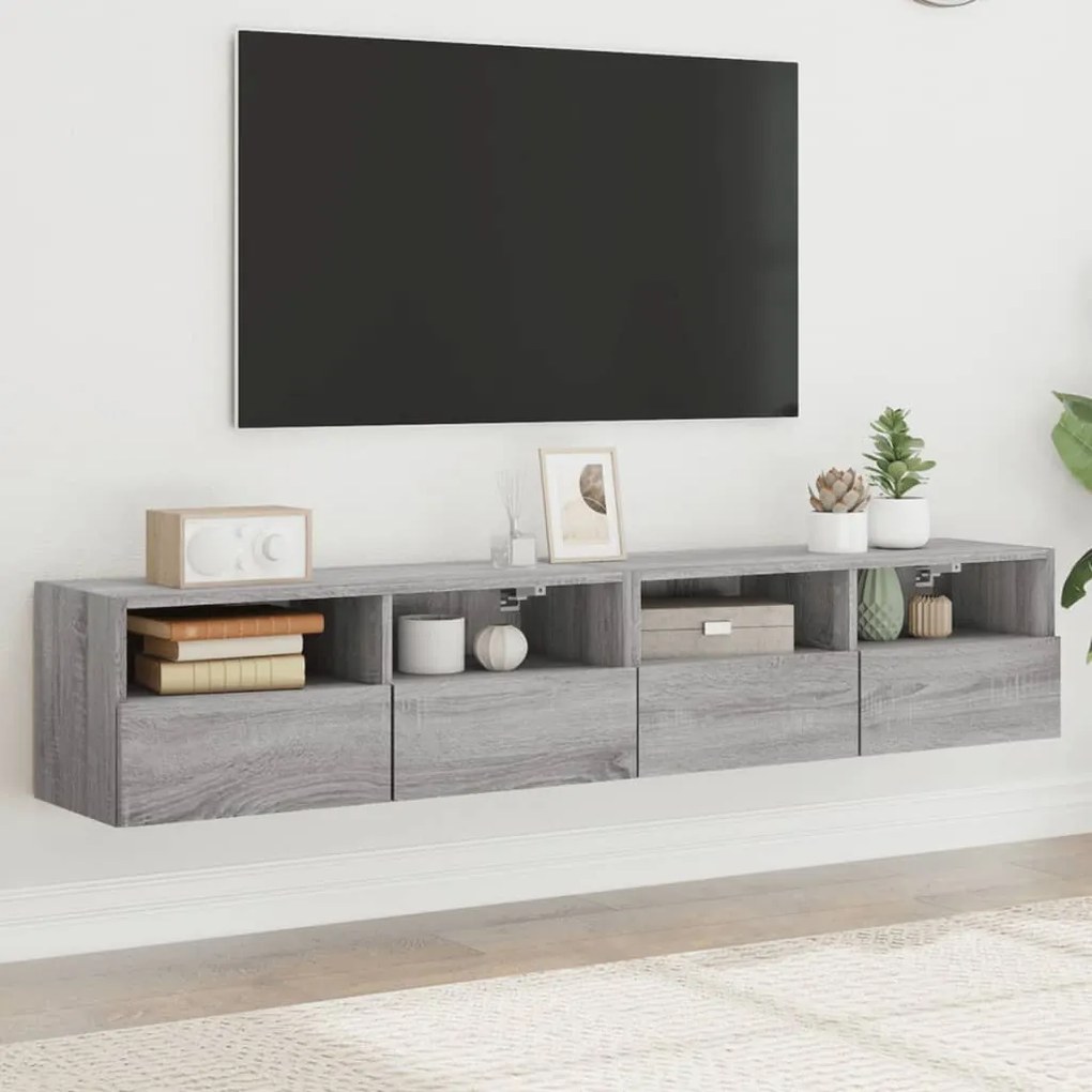 vidaXL Móveis parede p/ TV 2pcs 80x30x30cm deriv. madeira cinza sonoma