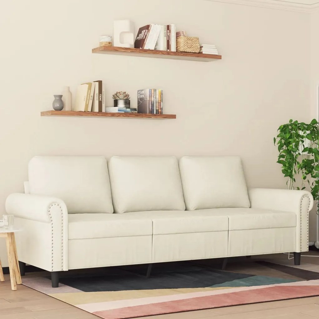 vidaXL Sofá de 3 lugares 180 cm veludo cor creme