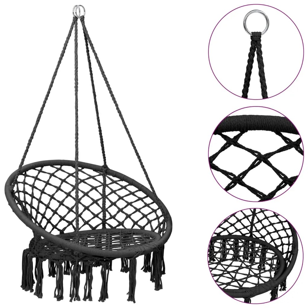 93156 vidaXL Cadeira de baloiço em rede 80 cm antracite