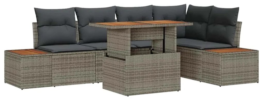 Conjunto de Jantar de Jardim com 6 Peças e Almofadas Cinzas em Rattan