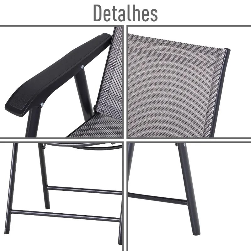 Conjunto de 2 Cadeiras Dobráveis com Apoio de Braços - Cinzento - Desi