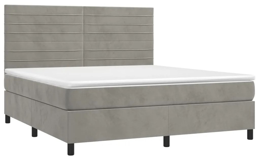 Cama box spring c/ colchão/LED 180x200 cm veludo cinzento-claro