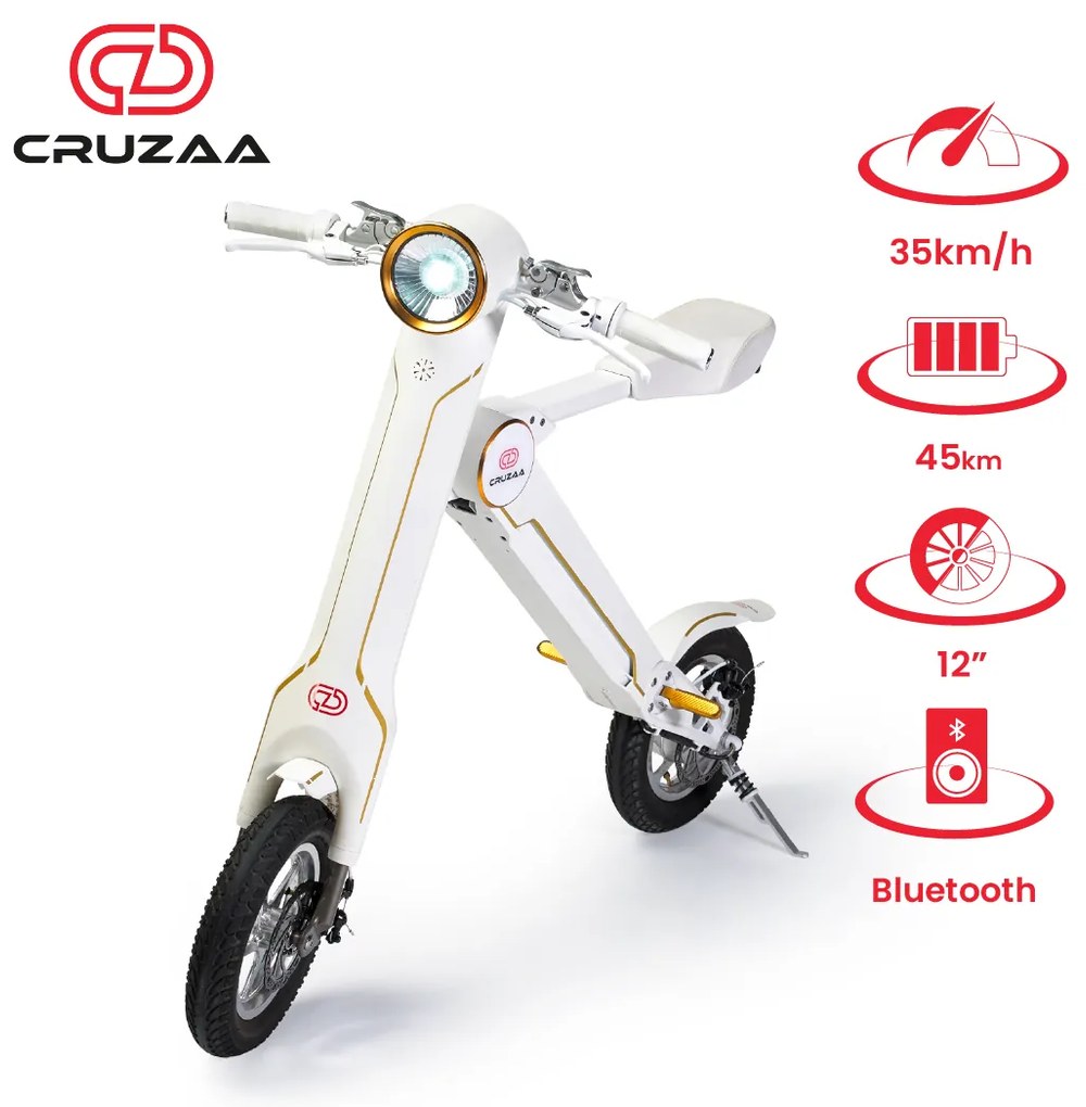 Trotinete Elétrica com Assento – Cruzaa PRO – Branco Racing – 45 km de