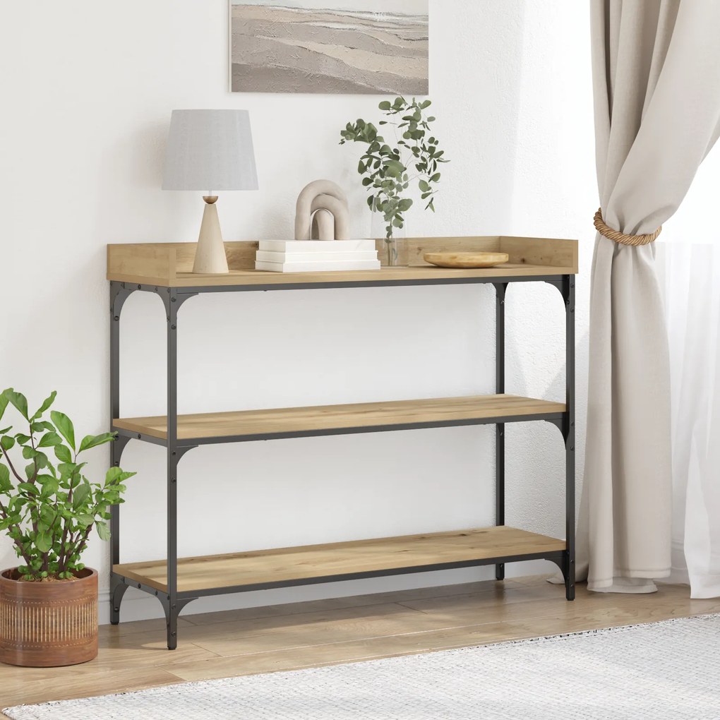Mesa de Console vidaXL Carvalho Artisan 100x30x80 cm Madeira Engineered e Aço