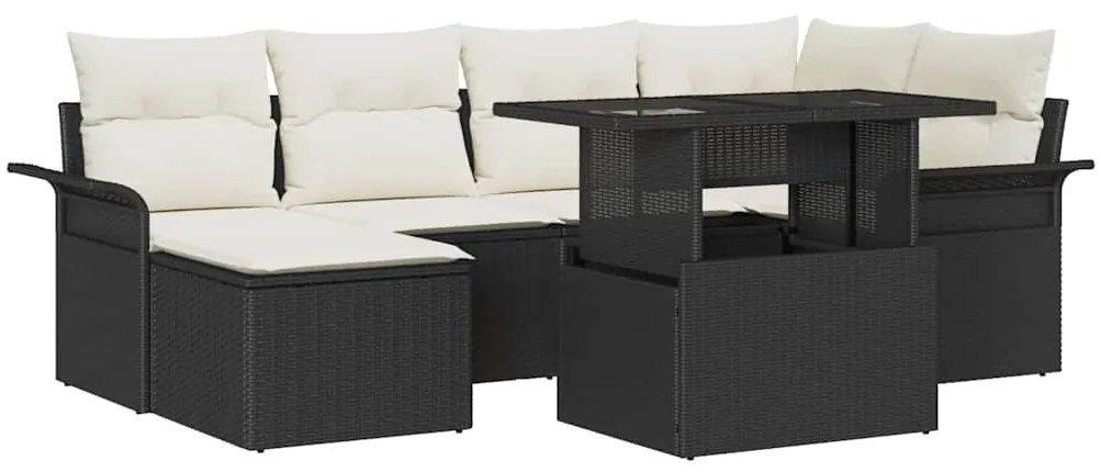 Conjunto de Sofá de Jardim vidaXL 7 Peças com Almofadas Preto Vime Pol