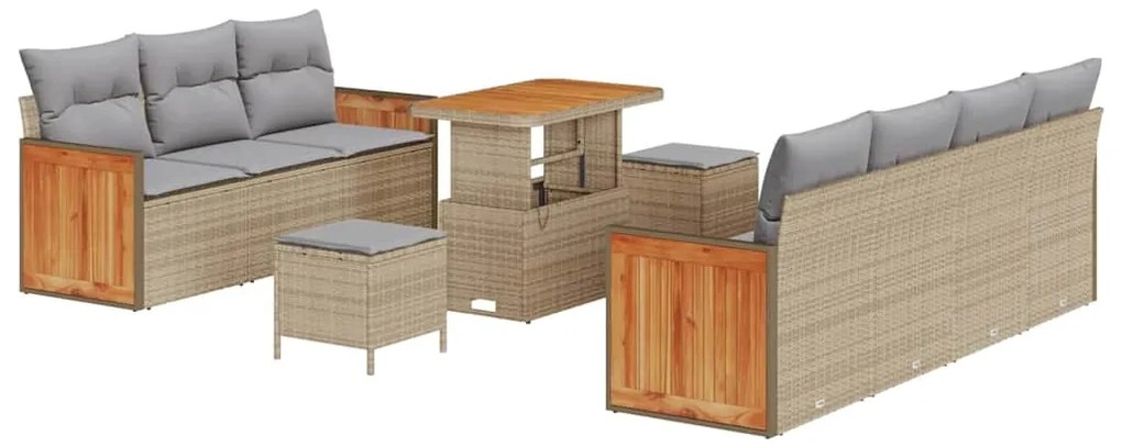 Conjunto de Sofá de Jardim vidaXL de 10 Peças com Almofadas Bege Ratta