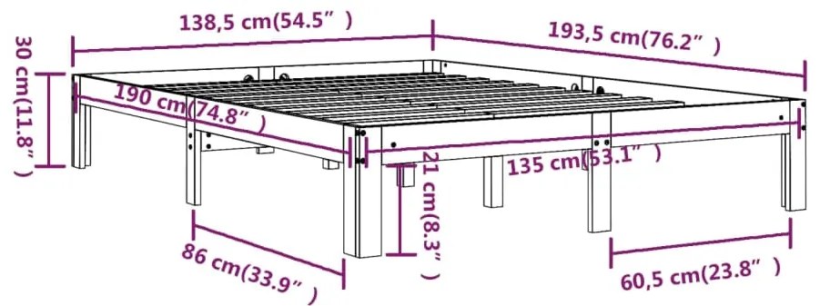 Estrutura de cama casal 135x190 cm madeira maciça