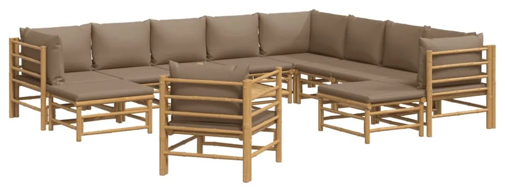 12pcs conj. lounge jardim bambu almofadões cinzento-acastanhado